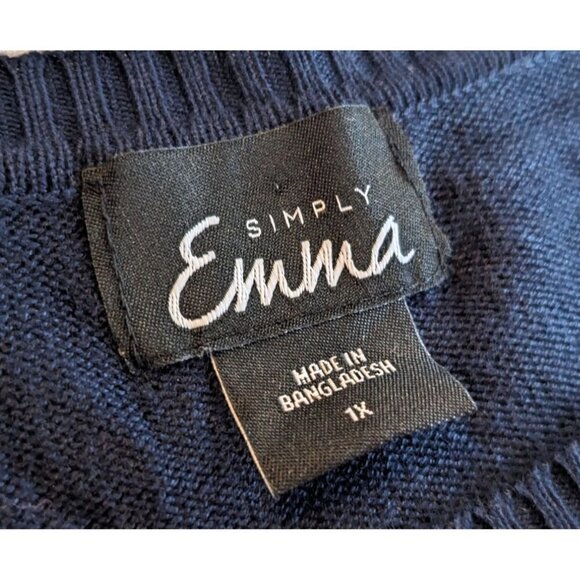 SIMPLY EMMA Blue & Silver Striped Metallic Lurex Sweater Tunic Lightweight Sz 1X - Picture 4 of 7